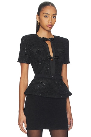 self-portrait Black Sequin Knit Top in Black