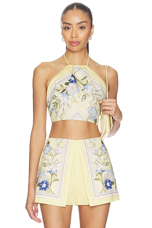 Yellow Floral Linen Top self-portrait