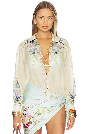 Yellow Floral Organza Blouse self-portrait