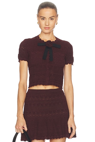 Brown Pointelle Knit Top self-portrait