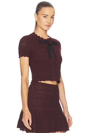 self-portrait Brown Pointelle Knit Top in Brown