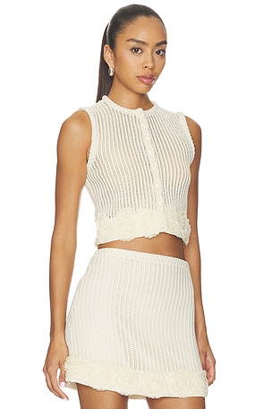 self-portrait Cream Crochet Flower Knit Top in Cream