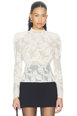 Cream Sequin Lace Top self-portrait