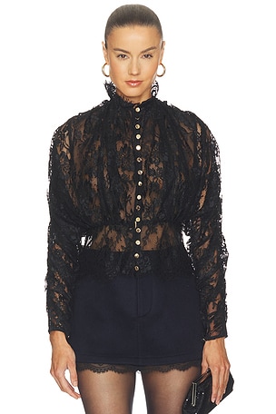 Black Lace High Neck Blouse self-portrait