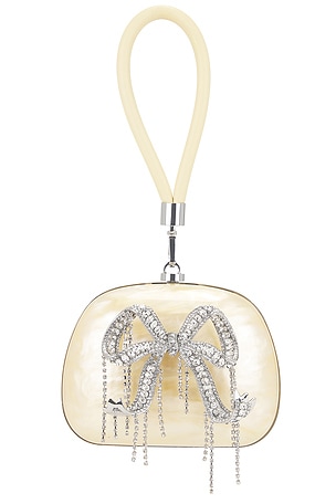 self-portrait Yellow Pearl Top Handle Clutch Bag in Yellow
