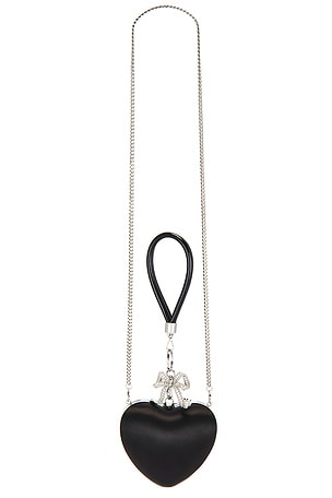 Black Satin Top Handle Heart Clutch self-portrait