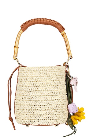 self-portrait Soft Raffia Bucket Bag in Neutral