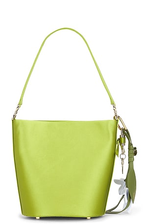 self-portrait Green Satin Bucket Bag in Green