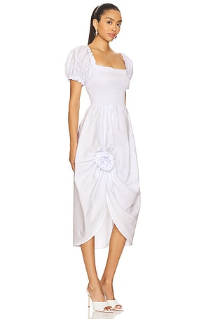 Sleeper Brigitte Cotton Dress With Rose Detail in White