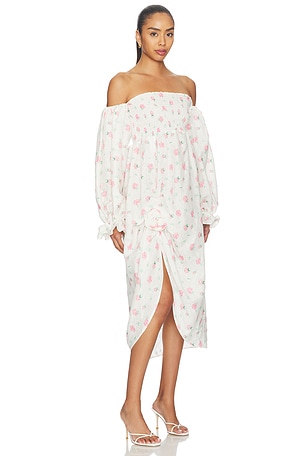 Sleeper Atlanta Linen Dress With Rose Detail in Cream