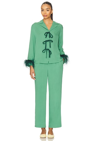 Sleeper The Bow Pajama Set With Detachable Feathers in Green