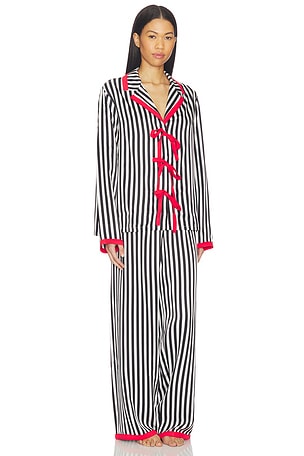 Sleeper Phoenix Striped Set With Red Bow Details in Black,White