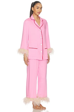Sleeper Party Pajama Set With Detachable Feathers in Pink