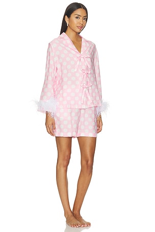 Sleeper The Bow Set With Shorts With Detachable Feathers in Pink. Size XS. Also