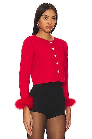Sleeper Cardigan With Detachable Feathers in Red