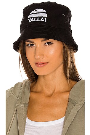 SEROYA Washed Denim Bucket Hat in Black Yalla Logo | REVOLVE display picture 2