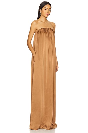 SEROYA Monique Satin Maxi Dress in Brown. Size XS. Also
