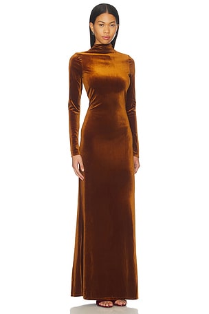 SEROYA Viola Velvet Dress in Metallic Bronze