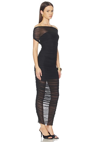 SEROYA Noel Mesh Midi Dress in Black
