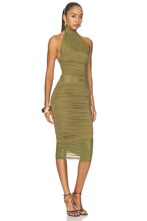 SEROYA Esmee Mesh Dress in Olive
