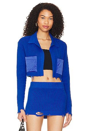 SER.O.YA Evelyn Cropped Knit Jacket in Royal Blue REVOLVE