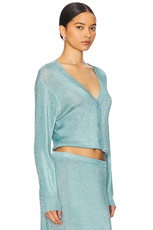SEROYA Moni Metallic Cardigan Top in Blue. Size XS. Also