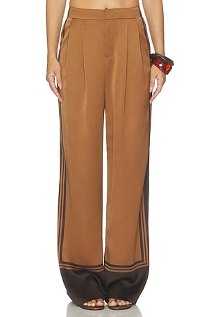 SEROYA Marlowe Satin Pant in Bosun Brown Tile. Size L. Also