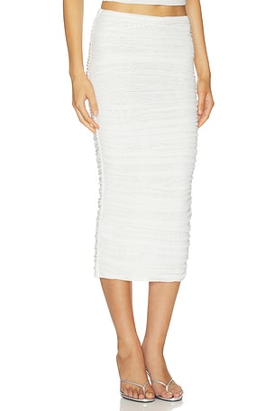 SEROYA Pia Mesh Midi Skirt in Ivory