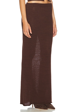 SEROYA Kora Knit Maxi Skirt in Brown. Size XS. Also