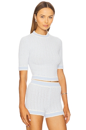 SEROYA Tif Knit Baby Tee in Baby Blue. Size XS. Also