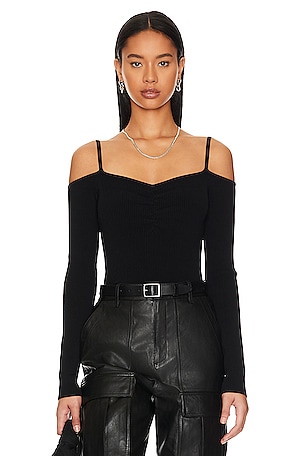 7 For All Mankind Off Shoulder Top in Black | REVOLVE