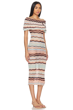 Susan Fang Wave Knit Off Shoulder Dress in Brown