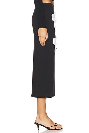 Susan Fang Jersey Flower Skirt With Slit in Black