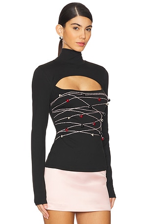 Susan Fang Beaded Long Sleeve Top in Black