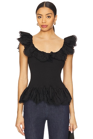 Embroidered Smocked Ruffle Top Susan Fang