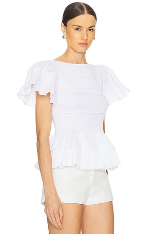 Susan Fang Smocked Peplum Top in White