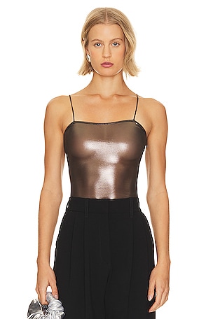 LaQuan Smith Metallic Leather Bralette in Gold