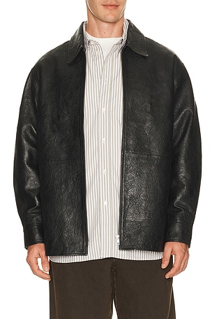 Crinkle Leather Shirt Jacket Sunflower