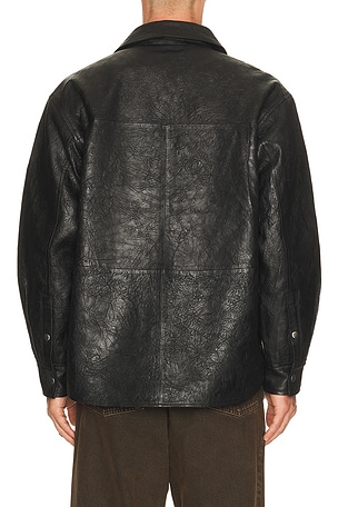 Sunflower Crinkle Leather Shirt Jacket in Black