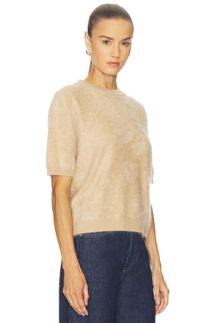 Soft Goat Brushed Short Sleeve Top in Tan