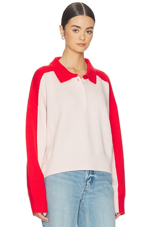 Soft Goat Color Block Polo Shirt in Pink,Red