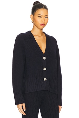 Soft Goat V-neck Cardigan in Navy