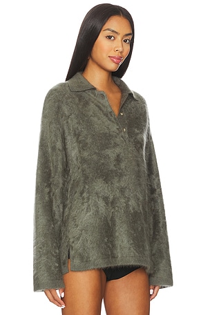 Soft Goat Brushed Polo Shirt in Olive