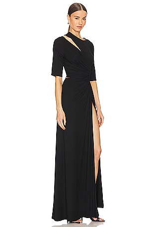 Sid Neigum Gathered Slit Maxi Dress in Black