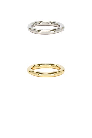SHASHI Connor Ring Set in Metallic Gold. Size 8. Also