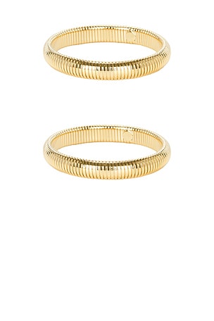 SHASHI Striated Bracelet Set in Metallic Gold