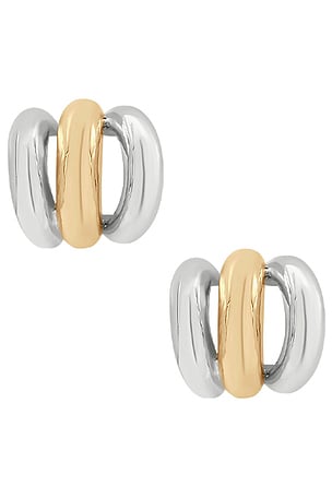 SHASHI Triple Two Toned Hoop Earring in Metallic Gold,Metallic Silver