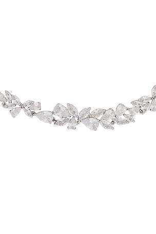 SHASHI Fallen Leaf Tennis Necklace in Metallic Silver