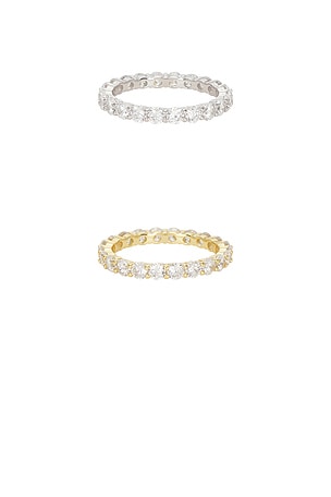 SHASHI Manchester Ring Set in Metallic Gold,Metallic Silver