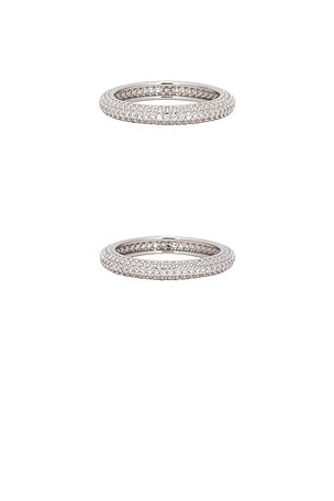 SHASHI Micro Pave Ring Set in Metallic Silver. Size 8. Also